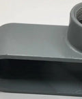 Heavy Duty Pro Grade 1.5 Inch Type LR Conduit Body in gray color for smooth electrical wiring and cable routing.