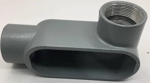 Heavy Duty Pro Grade 1.5 Inch Type LR Conduit Body in gray color for smooth electrical wiring and cable routing.
