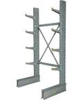 Single Sided Cantilever Rack Starter Solid Steel Built Tough For Medium Duty Lumber Pipe Storage Heavy Duty Crew Holds Six Hundred Pounds Shop Ready Warehouse Shelving System Easy Back To Back Setup For Garage Or Worksite Projects side view of cantilever rack with six arms and steel frame