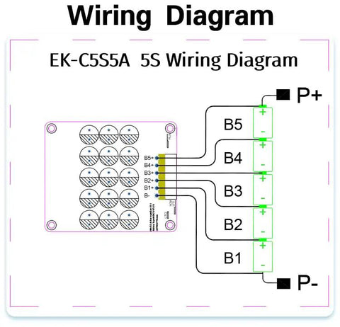 Wiring diagram for Capacitive Active Battery Equalizer Balancer for LiFePO4 and LTO Packs 3S Through 21S with 5A Transfer.