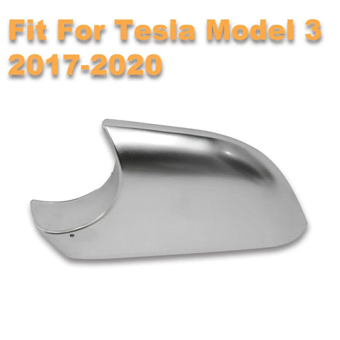 Driver Side Tesla Model 3 Lower Mirror Cover Chrome Base Bezel Trim showcasing a shiny silver finish for 2017-2022 vehicles.