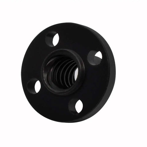 Close-up of 4 Pack Silent T8 Lead Screw POM Nut 8mm Lead TR8x8 Acme Thread Nut for 3D Printer Z Axis CNC with four holes and thread detail