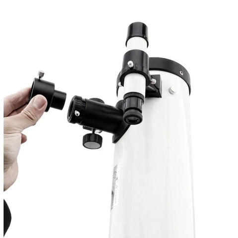 0.965 To 1.25 Inch Telescope Eyepiece Adapter With Secure Side Screw being attached to a telescope, showcasing vintage style.