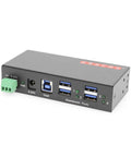 Built Like A Tank 4 Port USB 3.2 Gen 1 Industrial Metal Hub With Kickass Surge Protection. Durable design for industrial use.