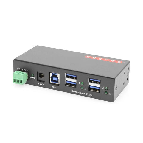 Built Like A Tank 4 Port USB 3.2 Gen 1 Industrial Metal Hub With Kickass Surge Protection. Durable design for industrial use.