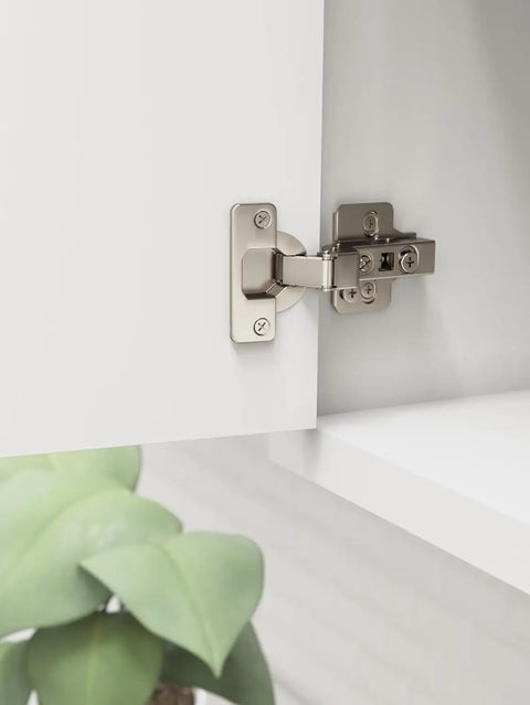 Hardcore Soft Closing Concealed Cabinet Hinges Pair For Frameless Doors Direct Mount Full Inset Build with removable dowels, nickel finish.