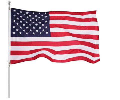 2x3 Indoor Outdoor US Flag Made From Polyester Nylon With Double Stitch Edges And Brass Grommets on flagpole, vibrant display