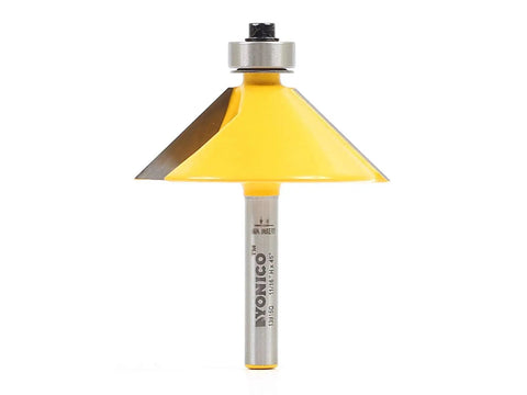 Chamfer Router Bit One Quarter Inch Shank, 45 Degree Bevel Edge Forming Bit for Precise Miter Joints, Eleven Sixteenth Inch Cutting Height