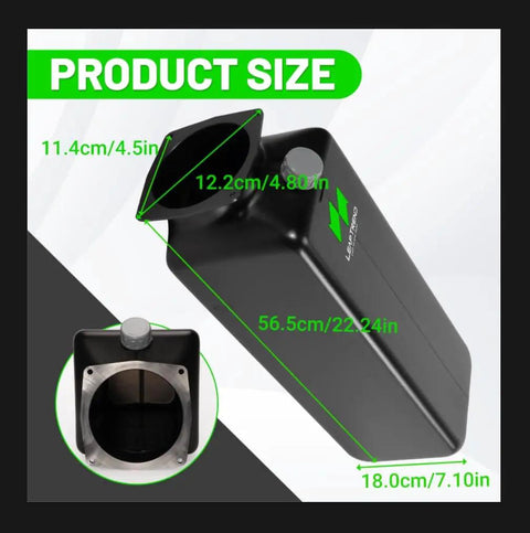 Beefed Up 14L Hydraulic Oil Reservoir Tank for Hydraulic Power Units showing dimensions, Black Rugged Plastic Tank
