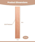 Twelve Piece Pure Copper Anode Sheets For Electroplating Strips Sized At Point Zero Zero Four X One X Six Inches with dimensions shown.