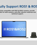 Coin D6 360 Degree TOF LiDAR Sensor With Coaxial Design And Enclosed Dustproof Housing next to laptop displaying ROS1 & ROS2 support