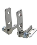 Front view of a pair of 304 stainless steel damping hinge hardware with adjustable torque pivots.