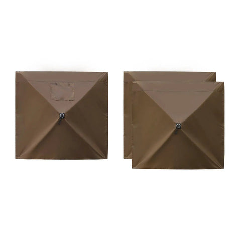 12x12 Pop Up Gazebo Sidewalls With Window Panel Set Waterproof And UV Protected Wind And Sun Privacy For Outdoor Events Includes Two Solid Panels And One Window Panel Fits Clam Escape And COBIZI Gazebo Shelters, brown color with triangular design.