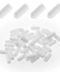 Fifty Pack White Rubber Screw Thread End Caps One Quarter Inch Six Millimeter Precision Furniture Leg Protectors on a white background.