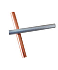 Two Pieces 99.995 Percent Pure Copper And Zinc Rods, 3 Eighths Inch Diameter by 4 Inches Long, crossed on white