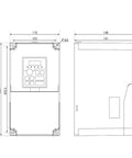 Technical diagram of 5.5KW 220V H100 Inverter 1000Hz 1/3PH Input Variable Frequency Drive, showing dimensions and design details.