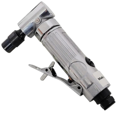 Heavy Duty Pneumatic Angle Die Grinder With Smooth Ball Bearing Drive And 90 Degree Swivel Head, aluminum body, 90-degree angle for tight spaces.