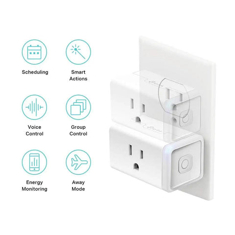Smart Plug Mini With Energy Monitoring That Works With Alexa And Google Home No Hub Required Easy WiFi Setup And Remote Control shown in outlet
