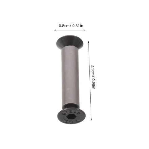 Close-up of flat head pin rivet from Six Piece Knife Handle Replacement Screws Kit with size dimensions labeled.