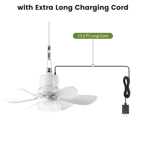 18 Inch Portable Canopy Ceiling Fan With Remote Wireless Battery Operated Light And Fan showing 13.2 ft charging cord