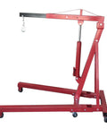 2 Ton Folding Engine Hoist And Heavy Duty Engine Crane Featuring Six Smooth Roll Swivel Wheels For No Sweat Hydraulic Lifting Tasks Across Your Garage Or Workshop As A Slick Cherry Picker Lift With Sturdy Adjustable Arms And Rock Solid Steel Frame in red, showing hydraulic system.