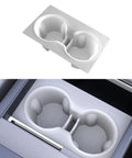Slick White Silicone Cup Holder Tray For Tesla Model Y 2025 Center Console, custom fit, showing two cup slots for secure grip.