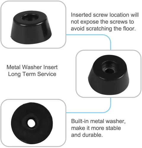 20Pcs Black Rubber Feet Bumpers For Radio Cabinets And Electronics with metal washer for stability and durability