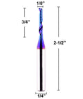 Jiiolioa O single-flute CNC router bit, 1/4 in shank, 1/8 in diameter, spiral end mill for aluminum, acrylic, PVC, MDF.