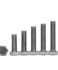 One Piece TA2 Titanium Hex Head Screws M20X130mm rugged fasteners arranged by size showcasing hex head design.