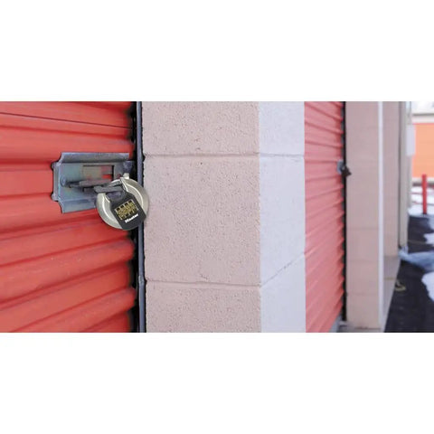 Heavy Duty Disc Padlock With Combination Stainless Steel Outdoor Lock on red storage unit, weatherproof, tamper-resistant design