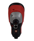 Front view of 12V Cordless Palm Nailer Bare Tool With 2.2 Ft-Lbs Impact Power, 2700 BPM, red and black casing, LED light visible