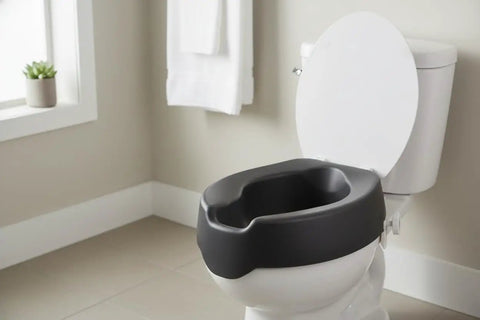 4 Inch Soft Raised Toilet Seat With Lid For Easy Sit Down And Stand Up Handles Included, 300 Lb Capacity, Black