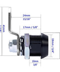 Side view dimensions of Two Pack Tubular Cam Toolbox Lock Replacement With Hook Cam Keyed Alike Five Eighth Inch Cylinder