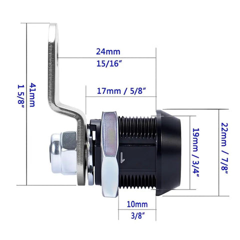 Side view dimensions of Two Pack Tubular Cam Toolbox Lock Replacement With Hook Cam Keyed Alike Five Eighth Inch Cylinder