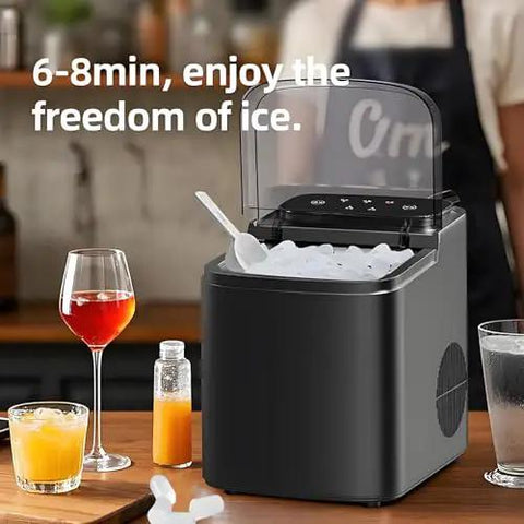 Countertop Nugget Ice Maker Makes Sweet Soft Chewable Bullet Ice Super Fast with Self Cleaning System and Non Slip Pads for Kitchens Bars Parties plus Portable Design fits any Spot like a Glove in black finish