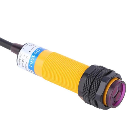 10 Pack Reflex Photoelectric Sensor For Diffuse Reflection, 200mA DC Three Wire PNP Output sensor with yellow casing and cable