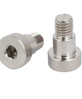 Straight Up Tough 304 Stainless Steel Hex Socket Shoulder Bolts With M10 Threads And A 12mm Shoulder Diameter Plus 10mm Length Five Piece Set For Serious Garage And Shop Projects, close-up view.