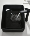 Top view of Dope Matte Black Vessel Sink With Faucet And Drain Combo, 16x12 Porcelain Ceramic Art Basin for Modern Bathrooms.