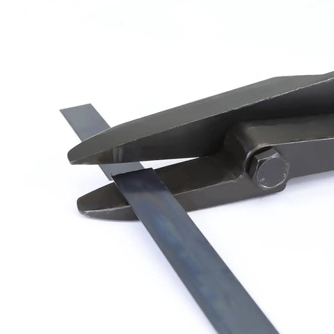 Heavy Duty Strapping Cutter With 24 Inch High Carbon Steel Blade For Steel And Polyester PET Strapping Up To 2 Inch Width And 0.05 Inch Thickness Pro Grade Ergonomic Handle For Comfort And Precision Cutting close-up cutting steel strap