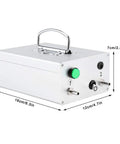 12V Milking Vacuum Pump For Livestock, aluminum shell, 48W DC power, showing dimensions and controls for dairy farm use.