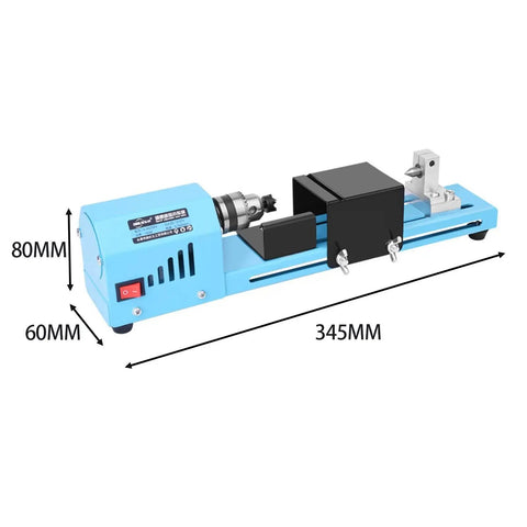 Dirt Cheap Mini Wood Lathe For Benchtop Projects Steel Build 150W Compact Desktop Woodturning Machine dimensions 345mm x 80mm x 60mm