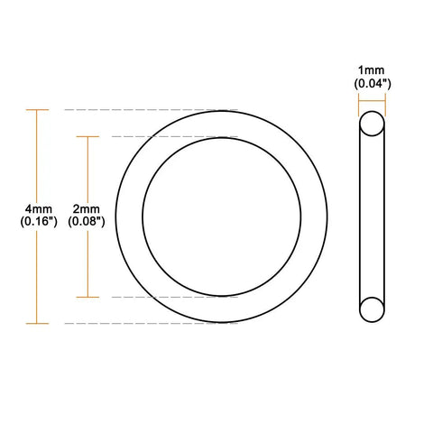 Silicone O Ring 4mm Outer Diameter 2mm Inner Diameter 1mm Cross Section Red VMQ Seal Gasket Pack Of 30 diagram