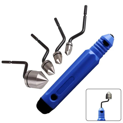 Minhe NB1000 Deburring Handle With Interchangeable BC6301 BC8301 BC1041 BC1651 Chamfer Cutter Heads, blue handle with various cutter heads.