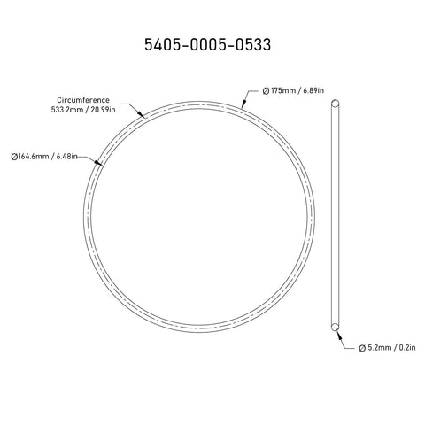 Round Rubber Motor Belts pack of 5, 5mm diameter, diagram with dimensions, industrial mechanical equipment for small motors.