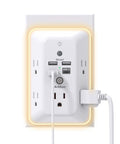 9 In 1 USB Wall Outlet With Night Light 5 Wide Space Outlets And 4 USB Ports Including USB C Space Saving Plug Extender
