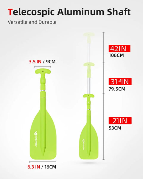 Emergency Telescoping Paddle Adjustable From 21 To 42 Inches Aluminum Shaft Green with size measurements