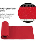 Red 88-Key Piano Keyboard Dust Cover Made From Soft Felt Fabric 125x15cm shown rolled and covering keys.