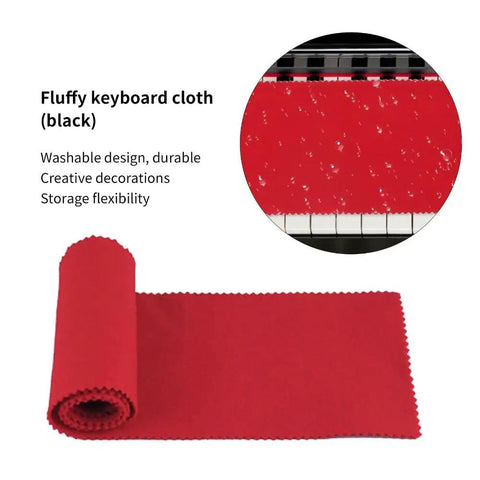 Red 88-Key Piano Keyboard Dust Cover Made From Soft Felt Fabric 125x15cm shown rolled and covering keys.
