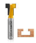 Heavy Duty T Track Router Bit With Tungsten Carbide Tip And One Quarter Inch Shank for precise slatwall cuts, displaying wood profile.