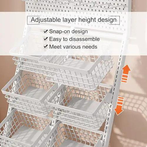 Adjustable utility rack design with white wire baskets for Rock Solid Heavy Duty Metal Storage Shelves With Adjustable Utility Rack For Garage And Home Organization Hella Sturdy Industrial Shelf For Retail Displays And Serious Load Capacity.